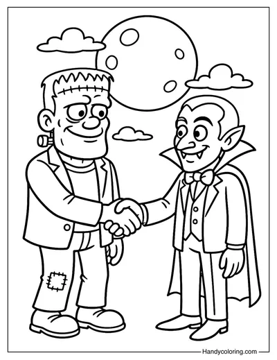 Frankenstein and Dracula Coloring Page