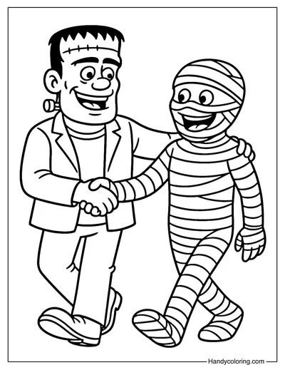 Frankenstein and Mummy Coloring Page