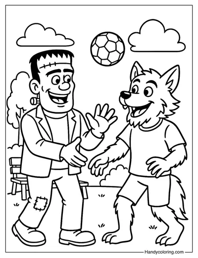 Frankenstein and Werewolf Coloring Page