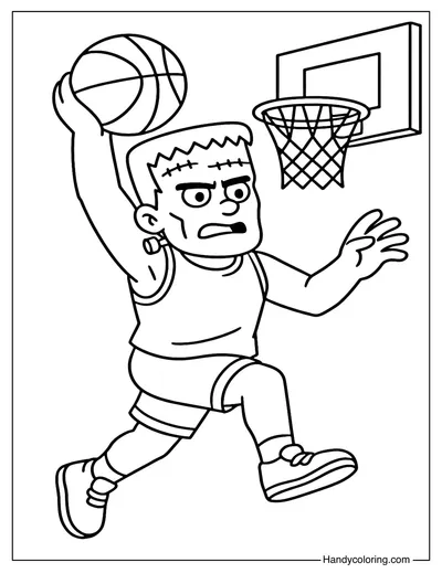 Frankenstein Basketball Coloring Page