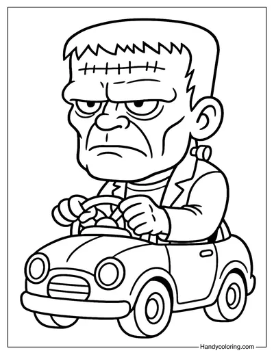 Frankenstein Driving Car Coloring Page