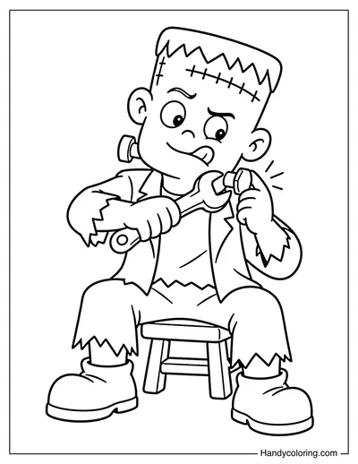 Frankenstein Fixing His Loose Neck Bolt