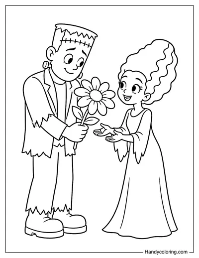 Frankenstein Giving Bride a Flower