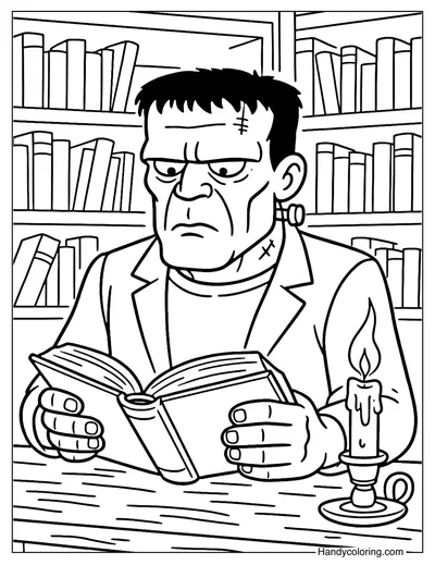 Frankenstein Reading Book Coloring Page