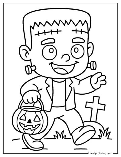 Frankenstein Trick-or-Treat Coloring Page
