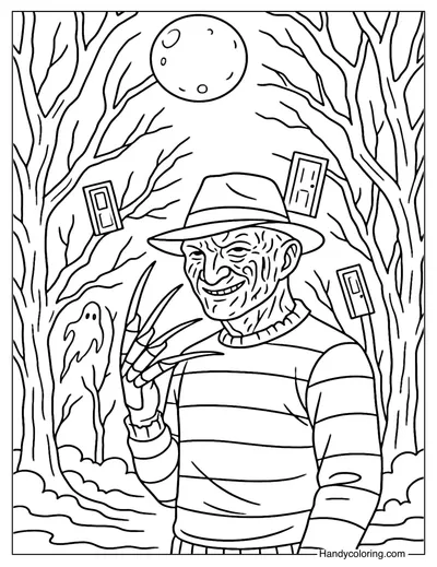 Freddy Krueger Haunted Forest Coloring Page
