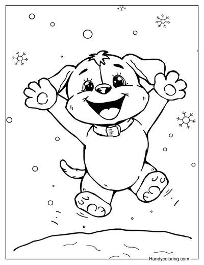 Free Color Page Puppy in the Snow