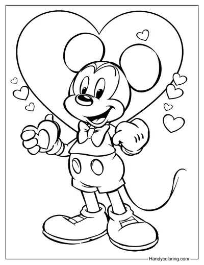 Free Coloring Page Mickey Mouse with Hearts