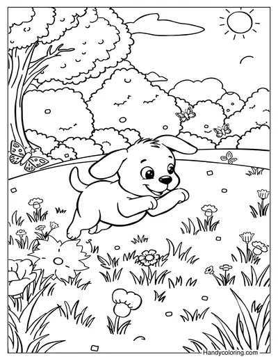 Free Coloring Puppy in a Park