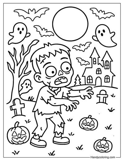 Free Halloween Zombie Coloring Page