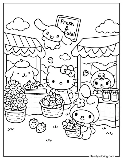 Fresh and Cute Farmers Market Coloring Page Sanrio