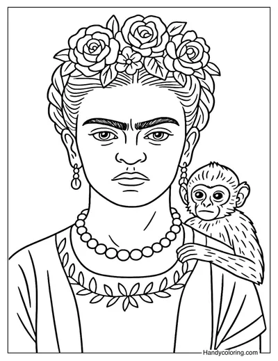 Frida Kahlo Portrait Coloring Page