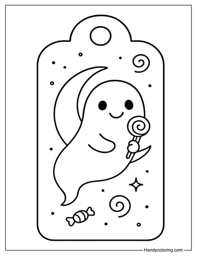Friendly Ghost Candy Tag Coloring Page