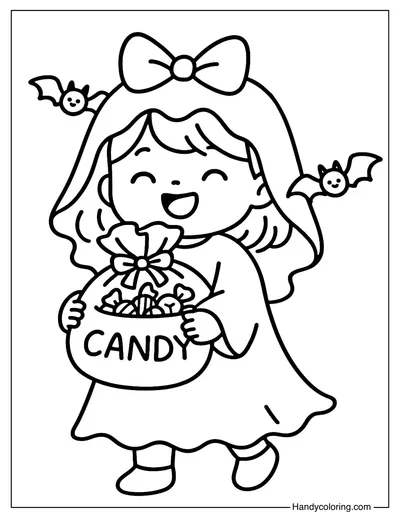 Friendly Ghost Trick or Treat Coloring Page