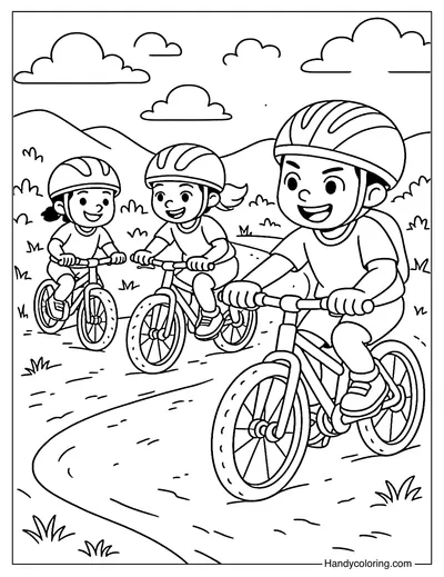 Friends Cycling Race Coloring Page