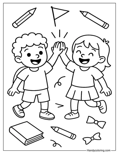 Friends High-Five Goodbye Coloring Page
