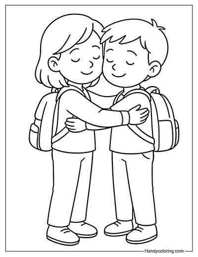 Friends Hug Goodbye Coloring Page