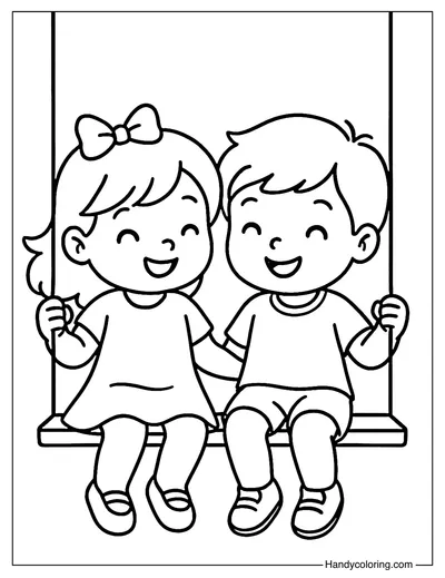 Friends on a Swing Coloring Page