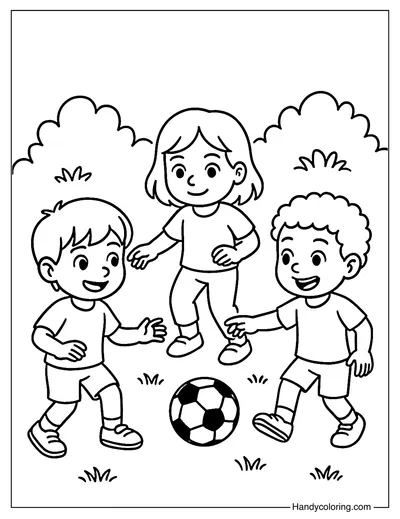 Friends Passing the Ball Coloring Page