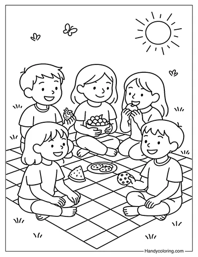 Friendship Picnic Coloring Page