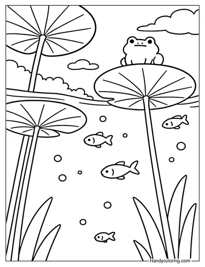Frog and Lilies Coloring Page