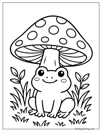 Frog and Mushroom Coloring Page