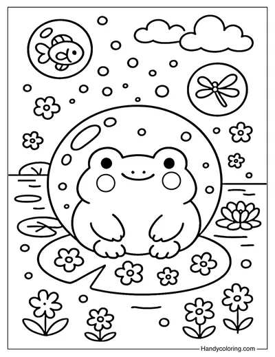 Frog Bubble Coloring Page