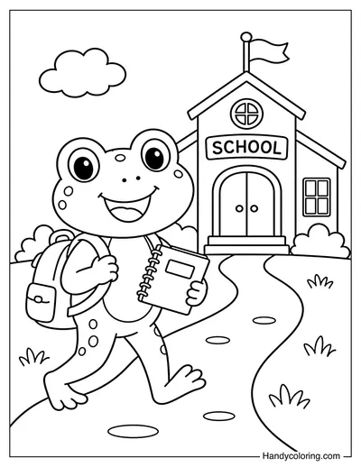 Frog Going to School with Backpack