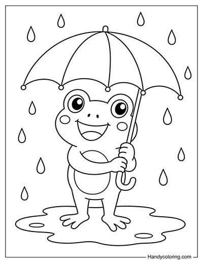 Frog Holding Umbrella in the Rain