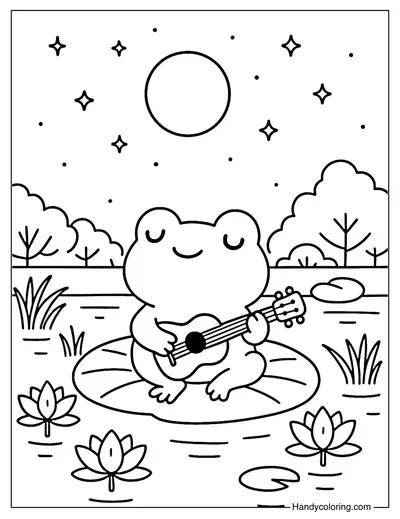 Frog Moon Lake Coloring Page