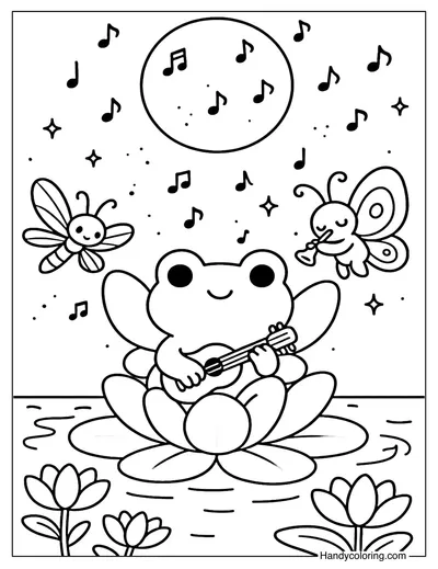 Frog Music Band Coloring Page