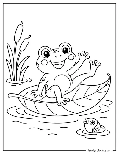 Frog Sitting On A Leaf Boat