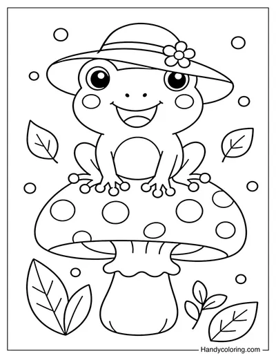 Frog Sitting on a Mushroom with a Hat