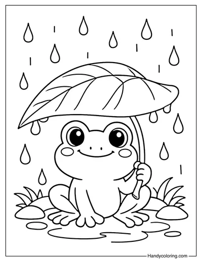 Frog Under Spring Leaf Coloring Page