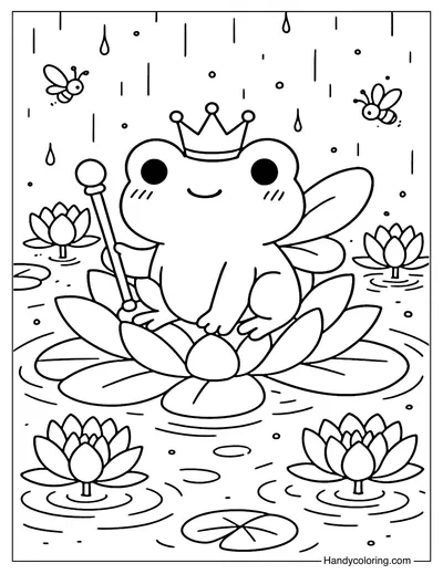 Frog Waterlily Kingdom Coloring Page
