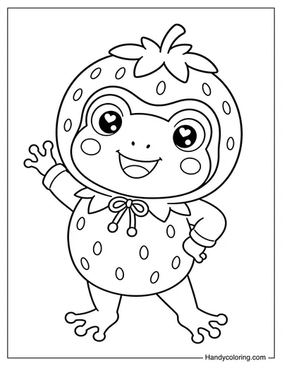 Frog Wearing a Cute Strawberry Outfit