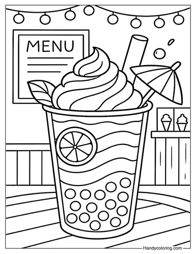 Frozen Rainbow Boba Cup Coloring Page