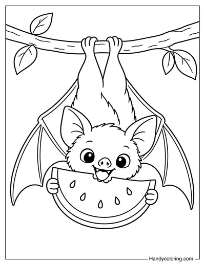 Fruit Bat Holding a Watermelon Slice