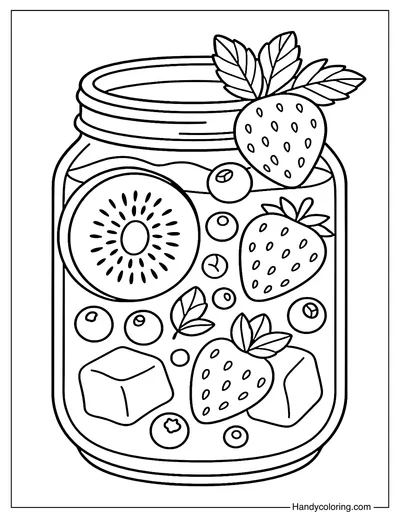 Fruit Cup with Kiwi and Berries Coloring Page