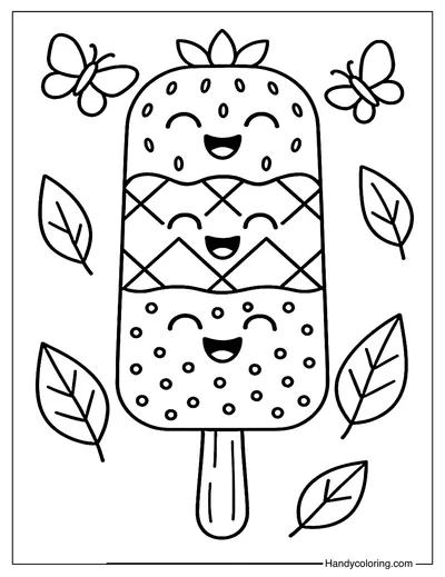 Fruit Friends Popsicle Coloring Page