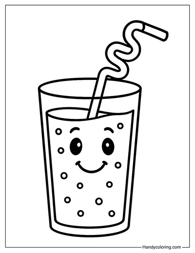 Fruit Juice with Straw and Smile Coloring Page