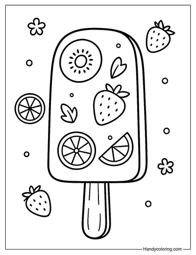 Fruit Popsicle Coloring Page