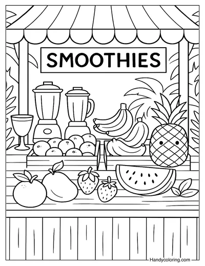 Fruits and Smoothies Stand Coloring Page