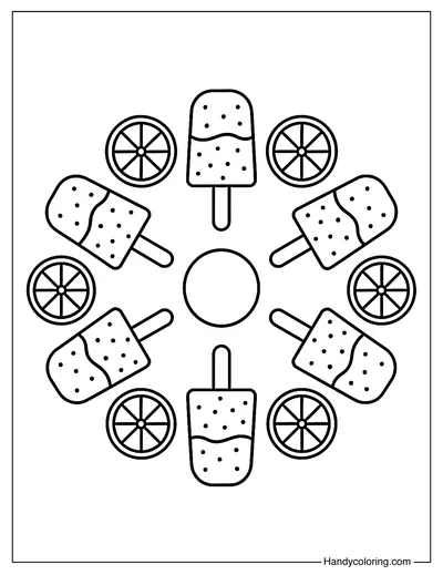 Fruity Ice Cream Pops Mandala Coloring Page