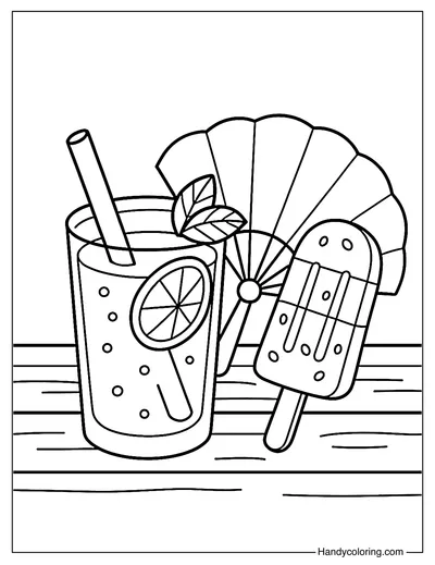 Fruity Ice Pop and Juice Combo Coloring Page
