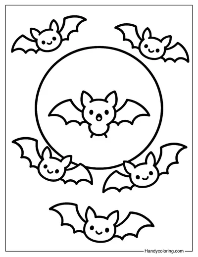 Full Moon Bats Coloring Page