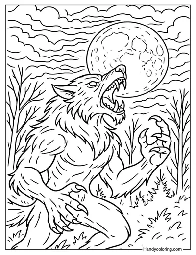 Full Moon Werewolf Coloring Page