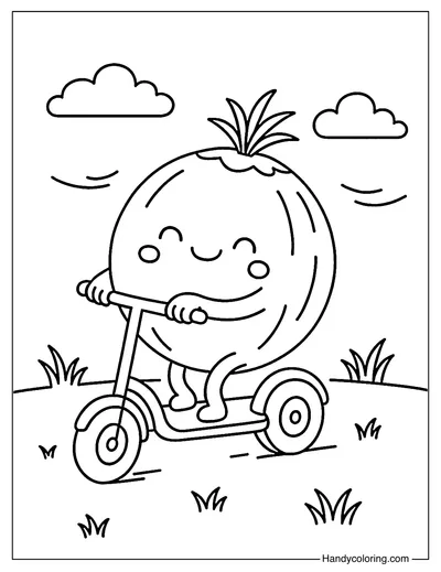Funny Coconut Ride Coloring Page