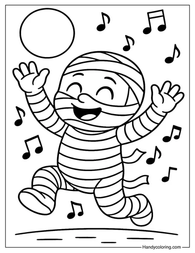 Funny Dancing Mummy Coloring Page