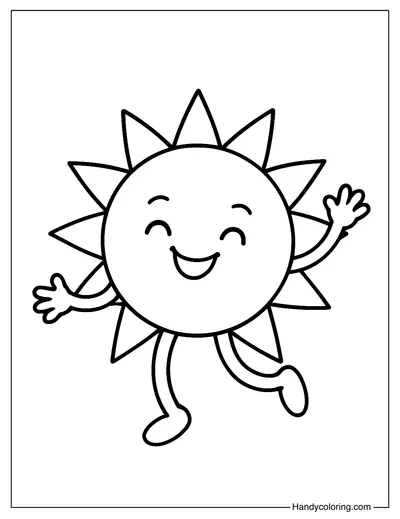 Funny Dancing Sun Coloring Page